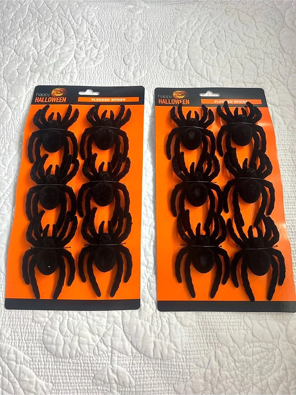 Happy Halloween 3.5'' Black Flocked Spiders 12-Count decoration